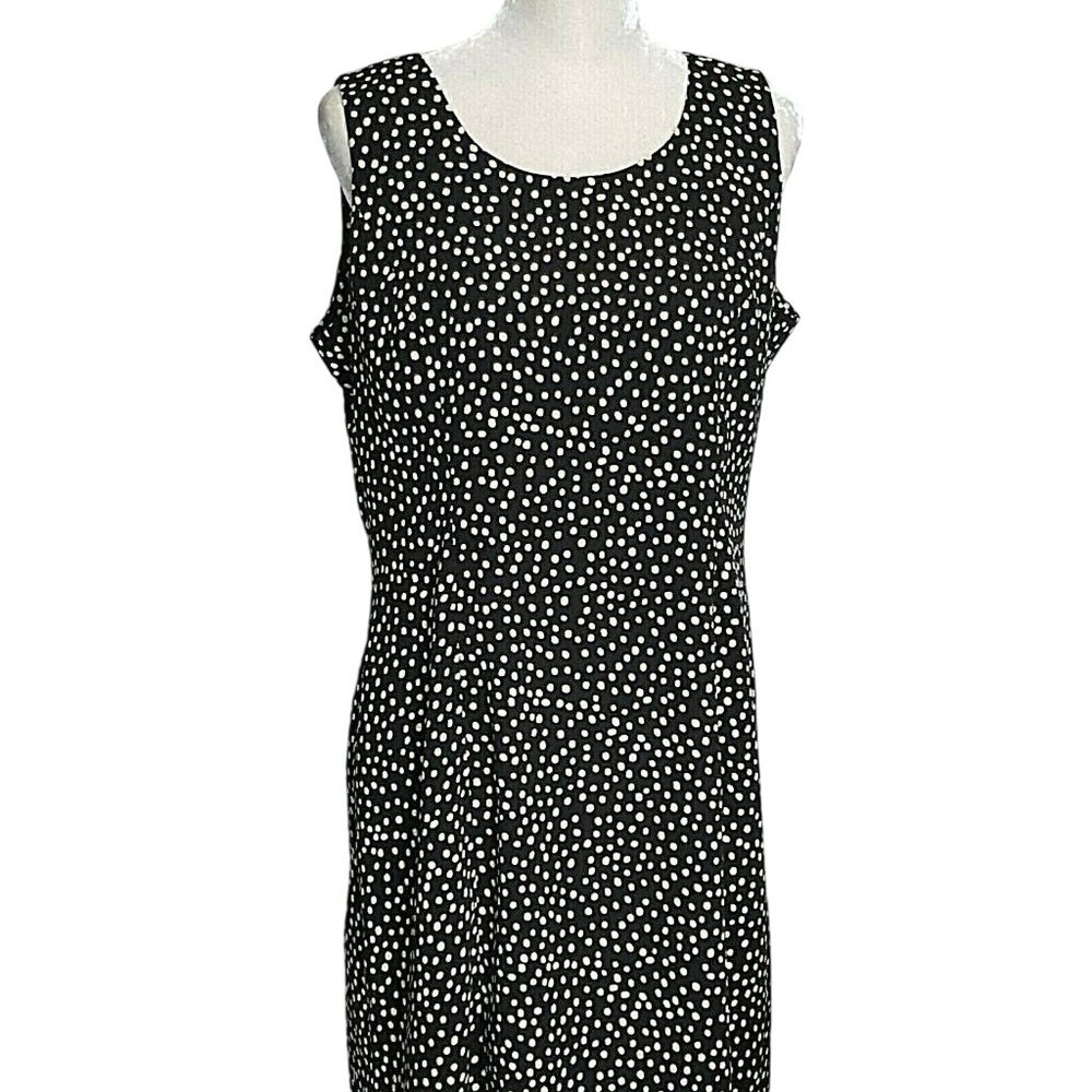 Vintage Womens Dress 14P Sleeveless Long‎ Midi Black Yellow Dot Sheath